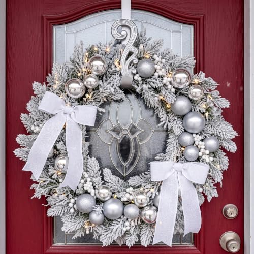 LEIFIDE 4Pcs Width Adjustable Wreath Hanger for Door Over Door Hook,Silver
