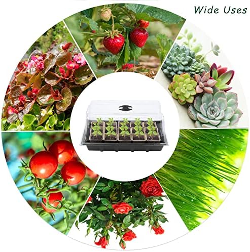 Hahood 4 Pack Seed Starter Tray Kit, 120 Square Seed Peat Pots for Seedlings with Plants Labels, Planting Tools, Plastic Growing Germination Trays with Lids for Indoor Outdoor Gardening, Black