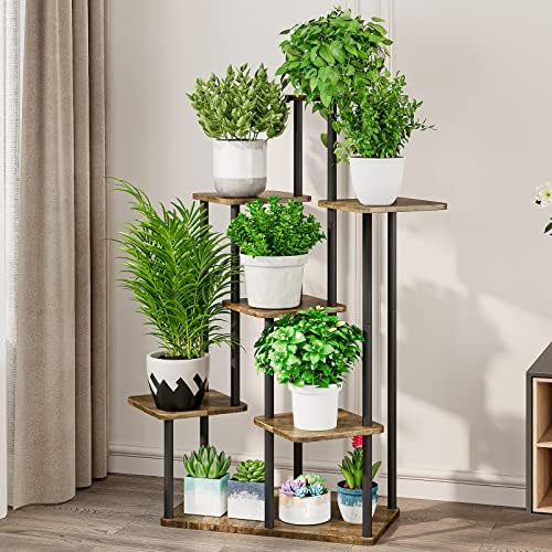 AZERPIAN 7 Tier Tall Plant Stand Indoor Corner Tiered Shelf Metal MDF Board
