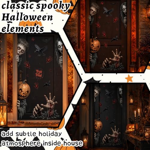 44.88 x 15.75 in Halloween Door Decals Zombie Bloody Handprint Stickers