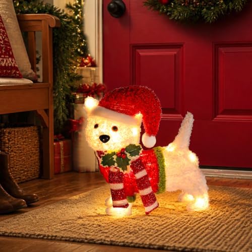 MUMTOP Lighted Christmas Dog Decoration with Santa Hat & Scarf