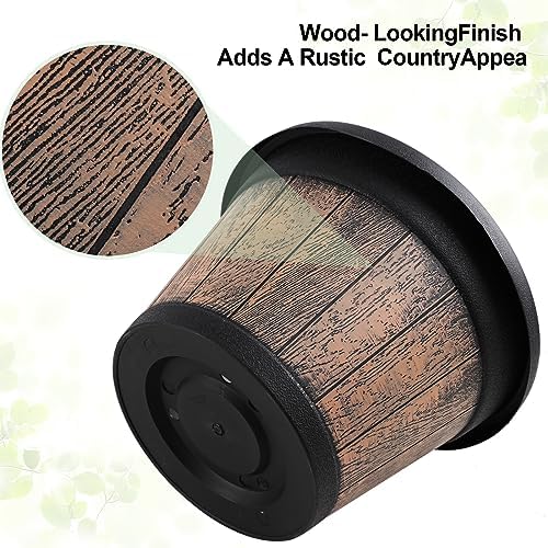 Quarut Large Plastic Plant Pots Set of 4 Pack13 inch,Whiskey Barrel Planters with Drainage Holes & Saucer.Flower Pots Imitation Wine Barrel Design for Indoor & Outdoor Garden Balcony Plants (Brown)