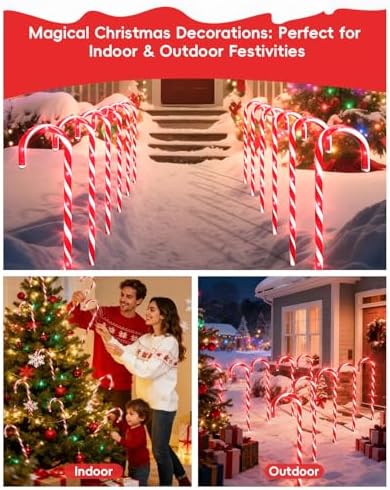 COOLWUFAN 24 Pack 22 Inch Christmas Candy Cane Pathway Lights Outdoor Decor