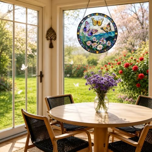 Stained Glass Butterfly Suncatcher Window Hanging Birthday Gifts for Women