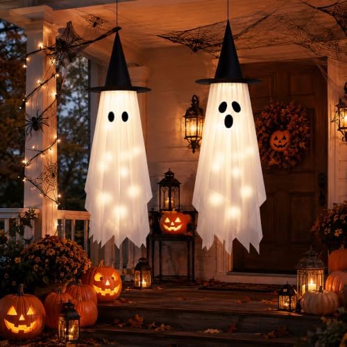 Halloween Hanging Ghost Decorations Decor Outdoor- 4ft Pre-Installed 2 Pack