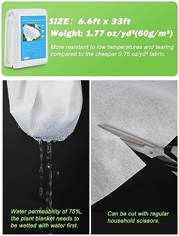 Thicker Plant Covers Freeze Protection 1.77 oz/yd², 6.5ft x 33ft Reusable
