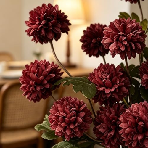 Thewe 6 Pcs Fake Pompon Mums Artificial Flowers for Vase Filler
