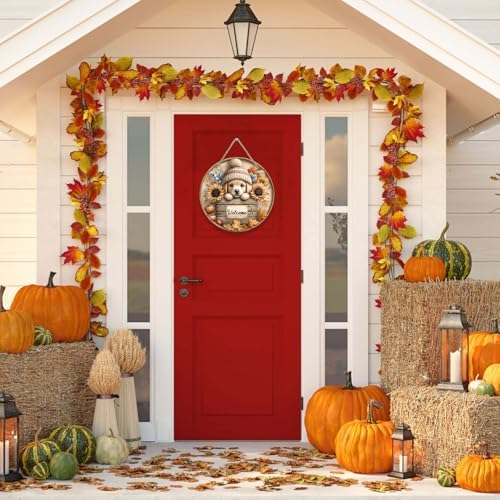 Fall Door Sign Sunflower Pumpkin Welcome Wreath for Front Door