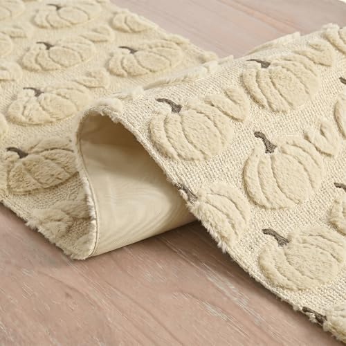 Artoid Mode Beige Soft Faux Fur Fall Table Runner 13x108 Inch