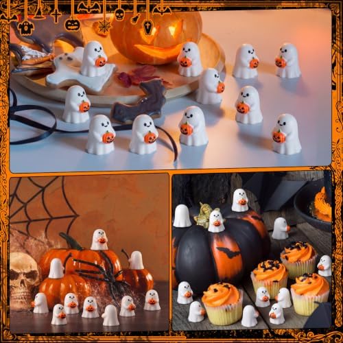 Thyle 50pcs Halloween Decorations Mini Ghost Pumpkin Resin Figurines Cute