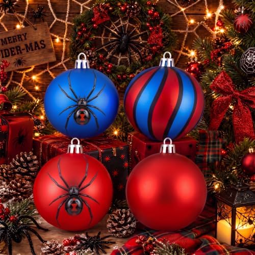 Tigeen 4 Pcs 6'' Large Spiderweb Themed Christmas Ball Ornament Decoration