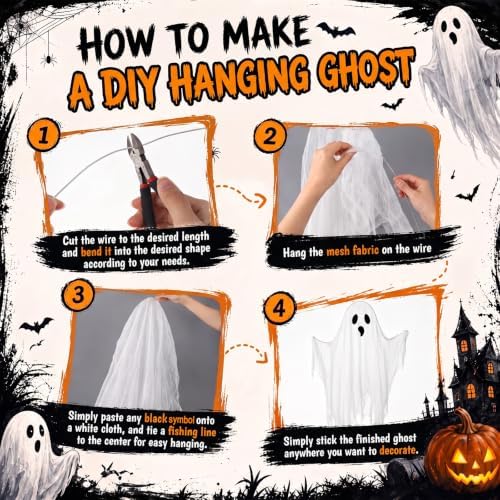 Irenare 12 Pcs Halloween Hanging Ghost Outdoor Decoration, 3 Sizes
