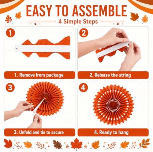 Fall Hanging Honeycomb Round Paper Fans Decoration Autumn Pumpkin Theme Tissue Paper Fan Garland for Shower Birthday Graduation Wedding Party Supplies 11 Count