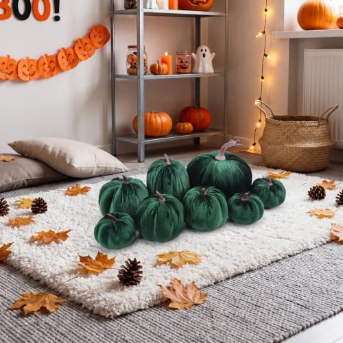 Gresorth 8 Pcs Fake Green Velvet Pumpkins Artificial Pumpkin Decoration