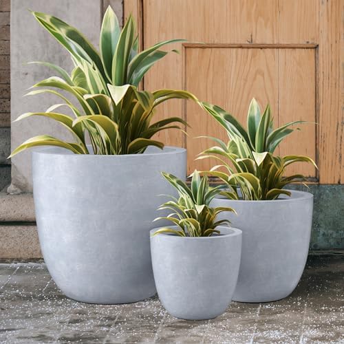 Kante Set of 3 Blue Gray Concrete Bowl Round Planters for Modern Home