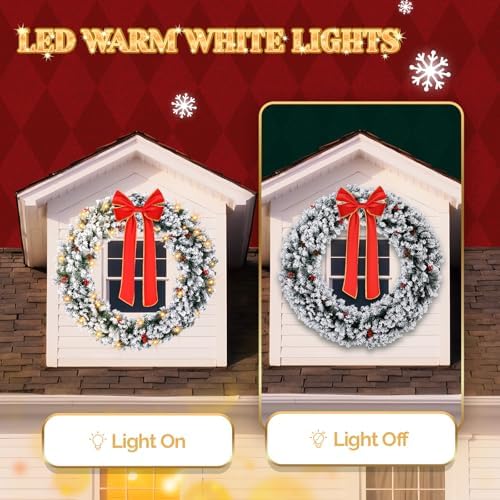 VINGLI 60" Extra Large LED Christmas Wreath with 220 Warm White Lights