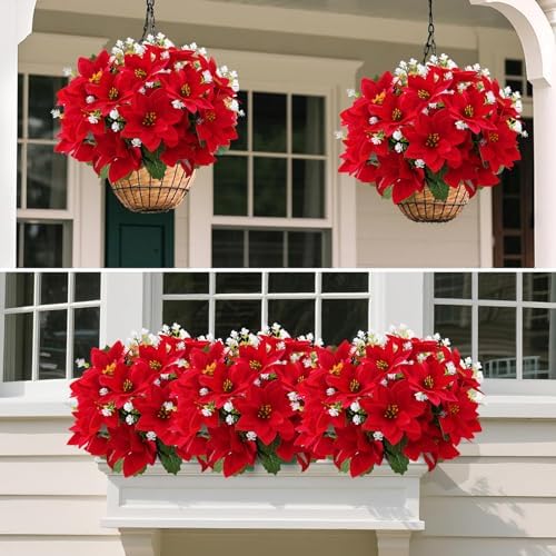 Christmas Artificial Flowers for Outdoors 12PC Poinsettia Flowers