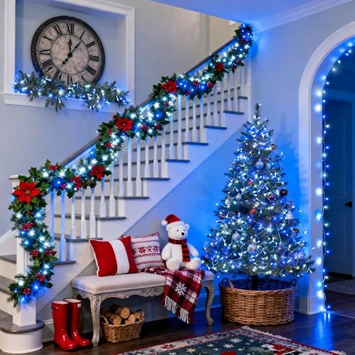 JMEXSUSS 600 LED Blue and White Christmas Lights Outdoor with Remote