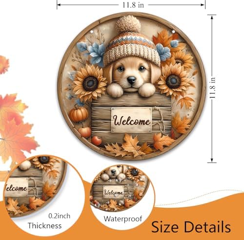 Fall Door Sign Sunflower Pumpkin Welcome Wreath for Front Door