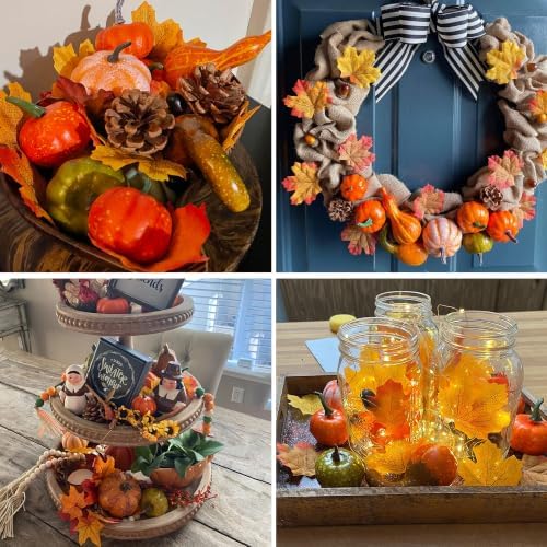 winemana Fall Decorations for Home Mini Pumpkins Gourds & Leaves Set