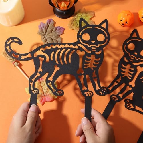 GLOBLELAND 2 Pcs Halloween Skull Cat Garden Stakes Black Cat Silhouette Metal Decorative Garden Stakes Metal Yard Signs Halloween Decorations for Holiday Lawn Patio Yard Decor