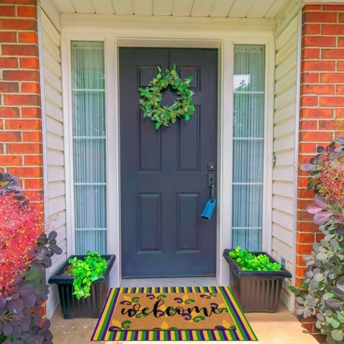 Tinideya 2 Pcs Mardi Gras Layered Welcome Mat for Front Door