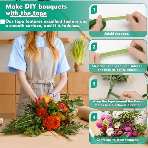 Floral Tape, 1/2inch Light Green Flower Tape for Bouquet Floral