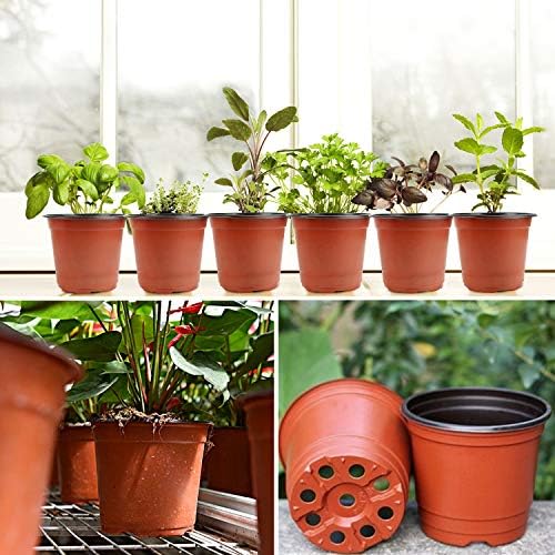 Augshy 130 Pcs 6 Inches Plastic Plant Nursery Pots, Seed Starting Container