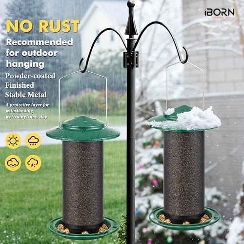 iBorn Bird Feeders for Outdoors, All Metal Mesh Tube, Holding Bird Seed for Outside Feeders,17.7cm Large Roof, Green, 2.8lb(Seed is not Included)