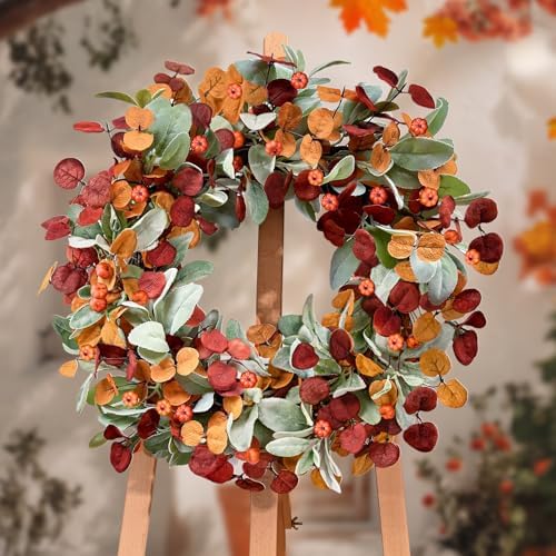 22'' Fall Wreaths for Front Door, Autumn Door Wreath with Eucalyptus Leave