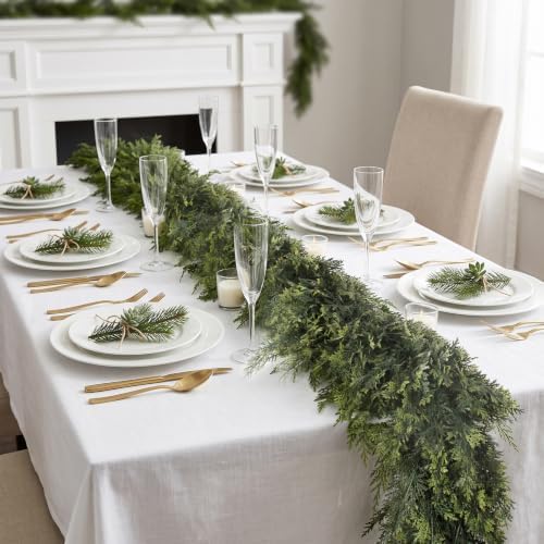 Hananona 9 FT Christmas Garland, 2 Pcs Real Touch Cedar Garlands