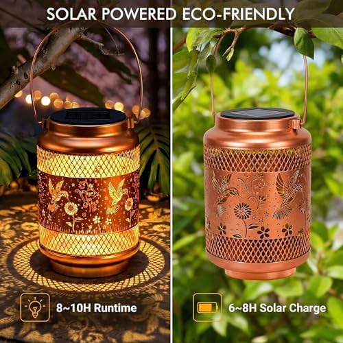 Solar Lanterns Outdoor Garden Decor- Solar Lights Waterproof Hummingbird Decorative Hanging Metal Lights Gardening Gift for Outside Yard, Patio, Backyard, Farm, Gifts for Women Mom
