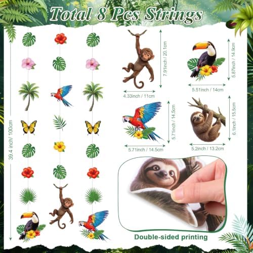 Xinnun 8 Pcs Rainforest Animals Garland Banners Jungle Party Hanging Decor