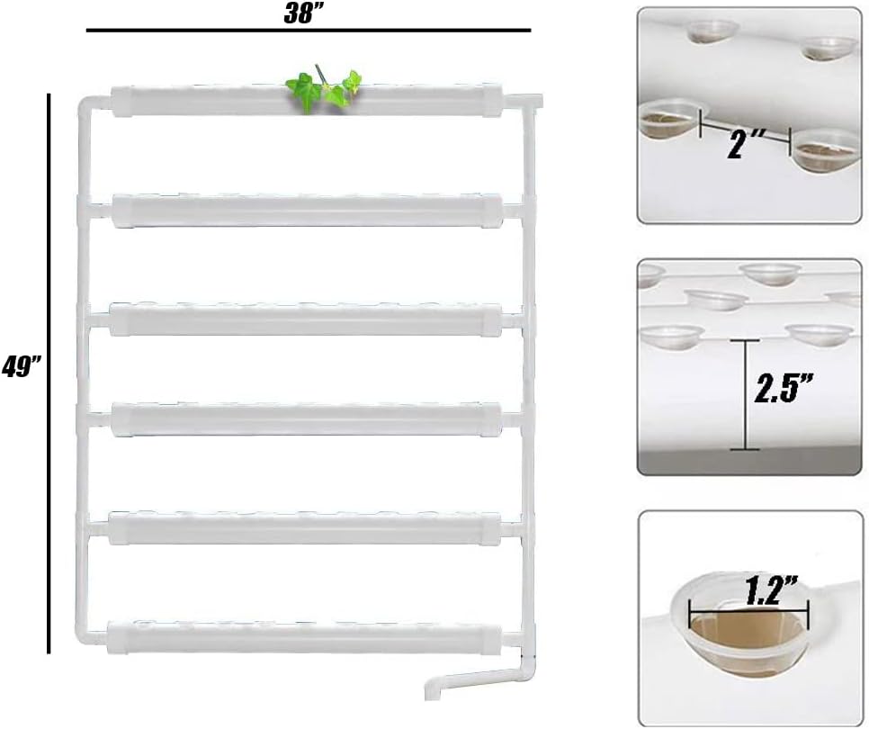 PVC Hydroponics Growing System 54 Plant Sites 6 Pipes Hydroponic Grow Kit Garden System Vegetable Tool with Pump
