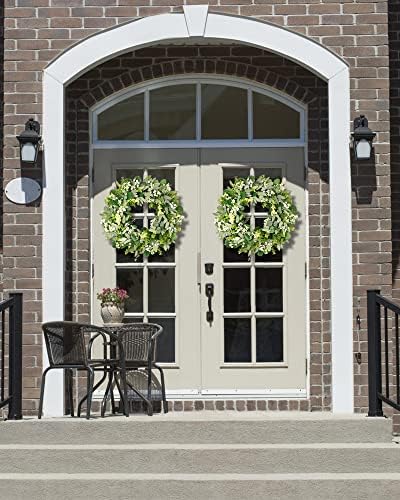 Vlorart 24-26 Inch Artificial Spring Summer Greenery Christmas Wreaths for Front Door Green Eucalyptus Leaf Wreath Decor Boxwood with Big Berries for Farmhouse Outside Year Round