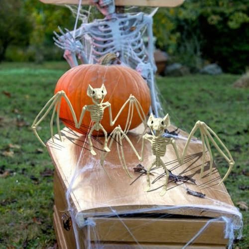 2 Pcs Bat Skeleton Halloween Decorations, Realistic Spooky Plastic Animal Bone for Yard Haunted House Party Table Decor