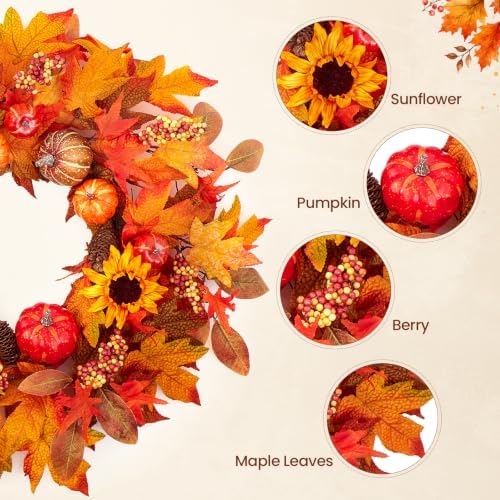 Fall Decorations for Home, Fall Autumn Thanksgiving Wreaths for Front Door