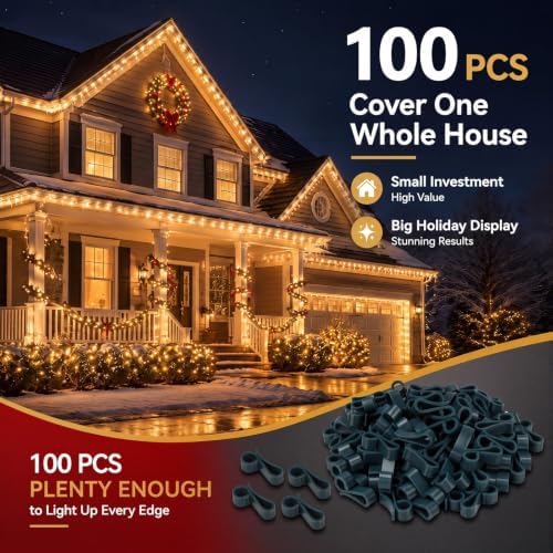Namalu 100 Pcs Christmas Light Clip Outdoor Gutter Light Clip,Plastic,Green