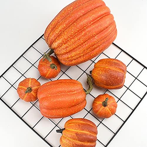 7Pcs Artificial Pumpkins of all Styles Halloween Decoration Rural Style Farmhouse Foam Pumpkin Harvest Season Thanksgiving Day is Suitable for Table top House Dining Table Party Decoration (Orange)