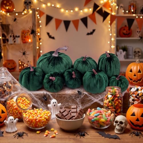 Gresorth 8 Pcs Fake Green Velvet Pumpkins Artificial Pumpkin Decoration