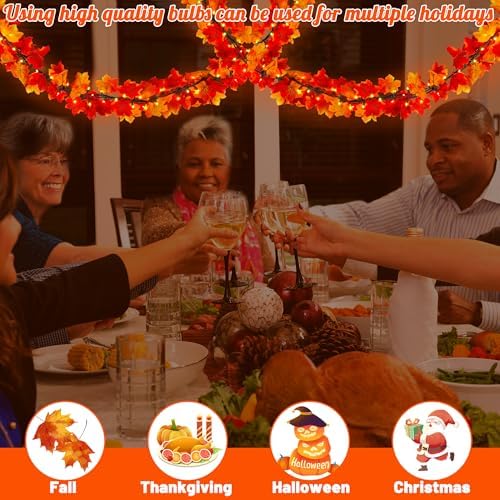 4Pack 36FT Plug in Fall Garland with Lights for Fall Decorations for Home