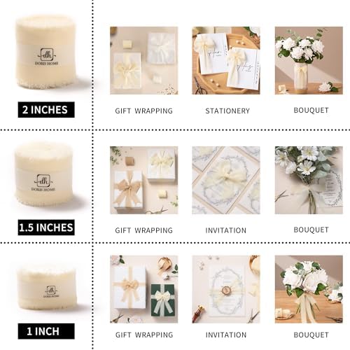 DORIS HOME Handmade Frayed Fringe Chiffon Ribbon 1" x 21Yd Ivory