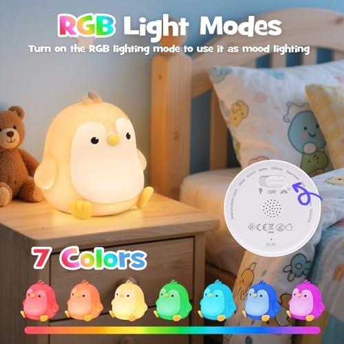 Cute Chubby Penguin Night Light RGB Rechargeable for Nursery Bedroom