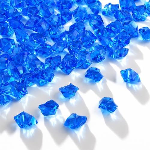 160PCS Blue Acrylic Ice Rocks, Fake Ice Cubes for Vase Fillers, Table Decor