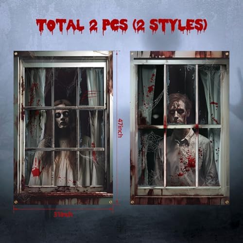 Newwiee 2 Pcs Scary Halloween Curtain Window Silhouette Cover, Blood Ghost