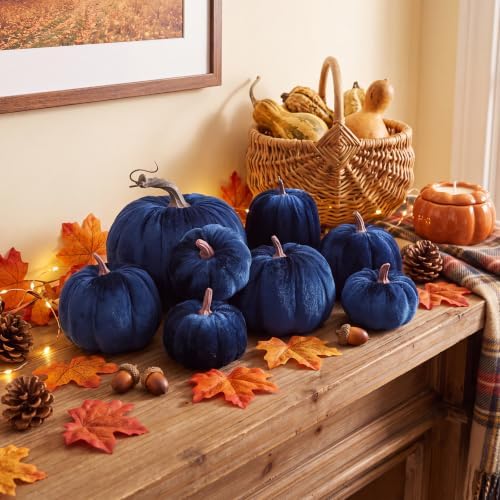 Gresorth 8 Pcs Fake Blue Velvet Pumpkins Artificial Pumpkin Decoration