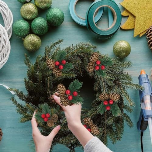 Christmas Floral Picks, 100Pcs Pine Cone Holly Berry Stems for Crafts