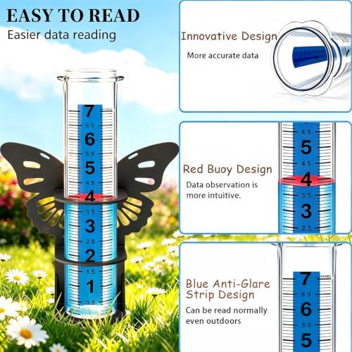 Rain Gauge Outdoor,7" Rain Gauge Outdoors Best Rated with Metal Rack Holder