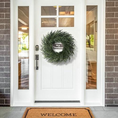 26" Christmas Norfolk Pine Wreath for Front Door (2, Wreath with Sign)