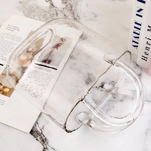 1Pcs Clear Glass Bag Vase for Flowers - Handmade Glass Purse Vase, Ideal for Centerpieces - Stylish and Functional Clear Glass Vase (Clear, 1PcsClear)